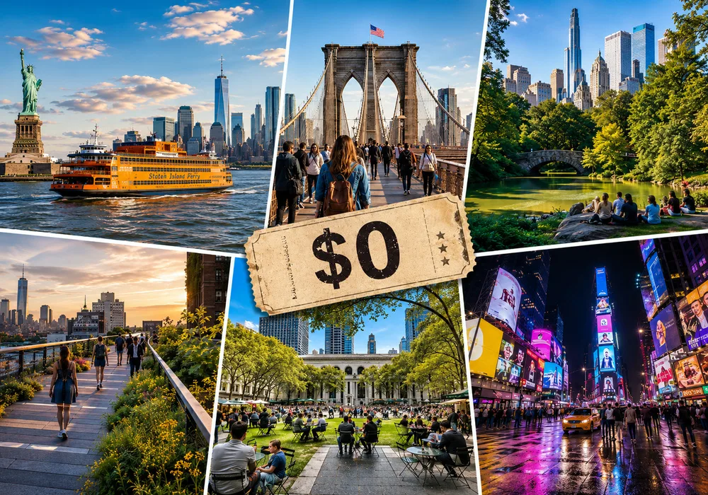 Visiter New York gratuitement avec ferry, Brooklyn Bridge, Central Park et Times Square