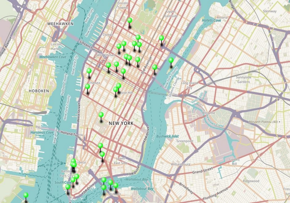 carte nyts Carte des 44 principaux lieux à visiter à New York.