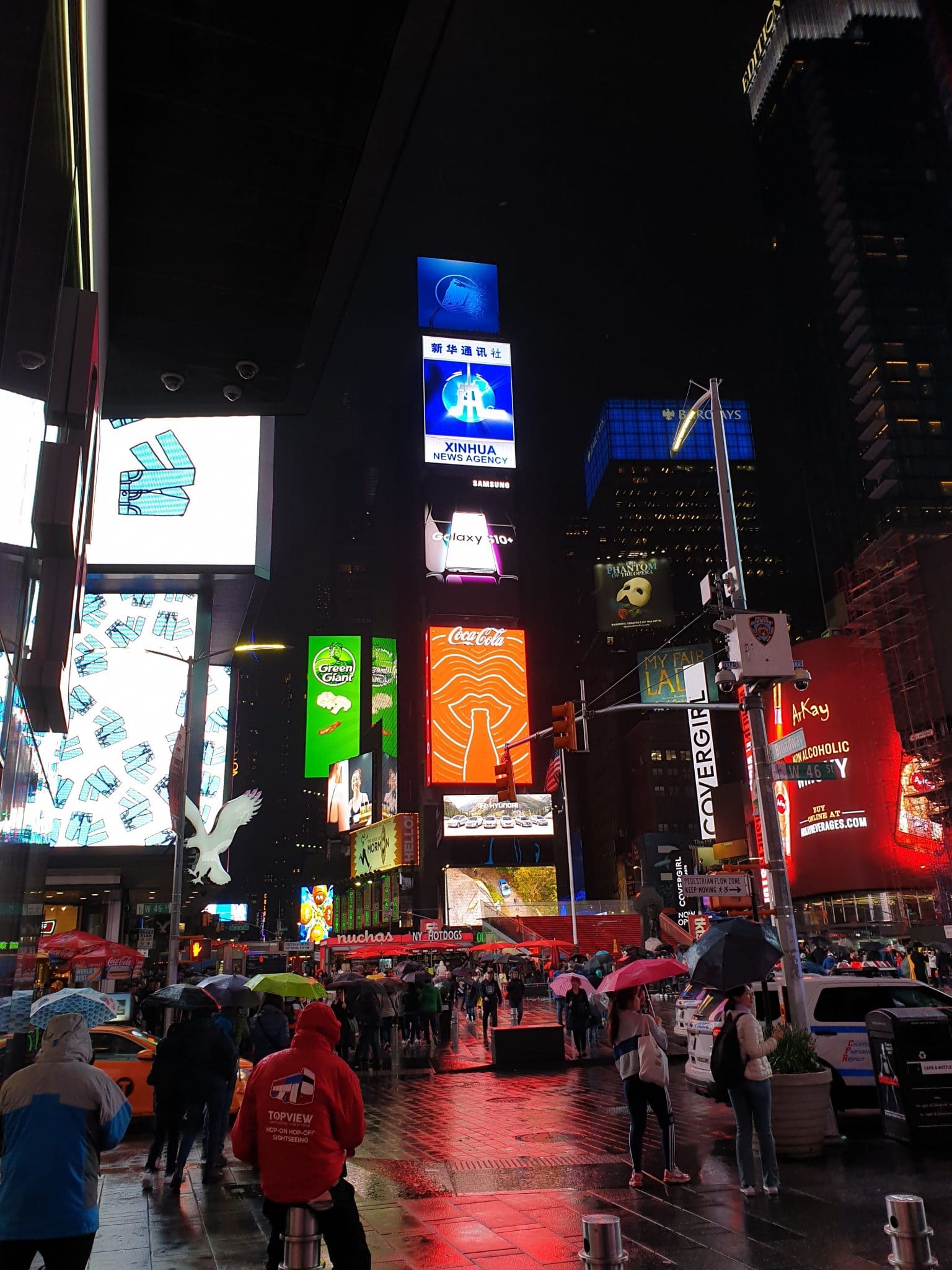 Reflets à Times Square sous la pluie