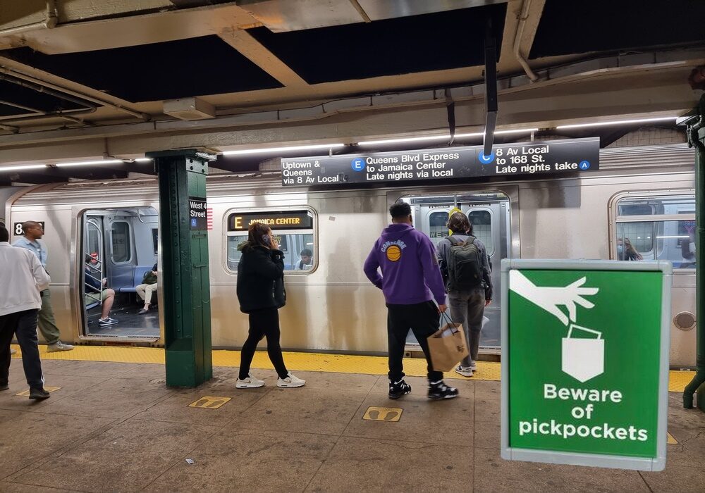 arnaques Pickpocket panneau métro New York