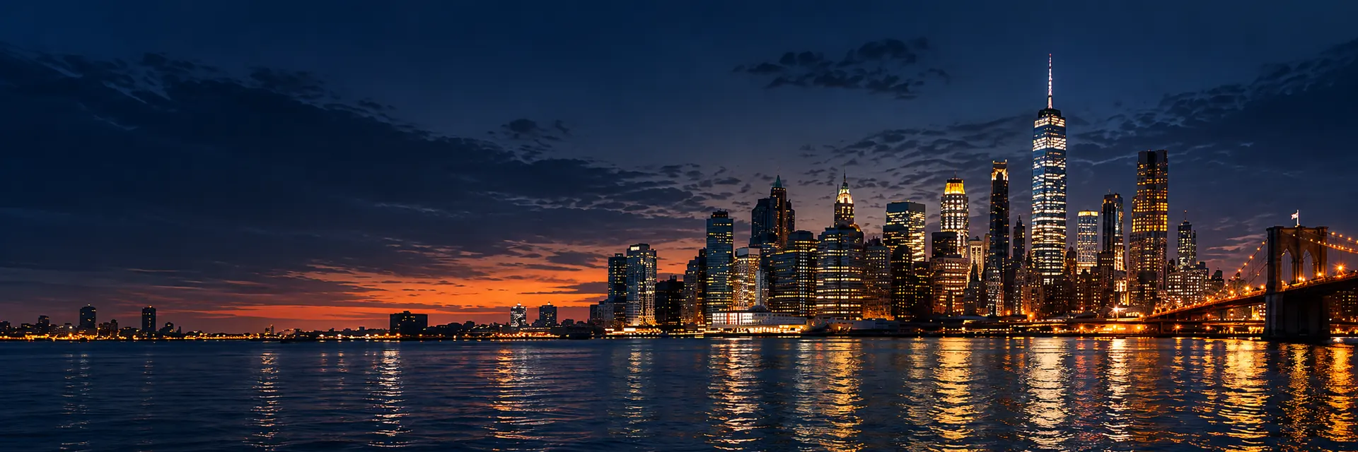 nyts accueil fond ordinateur Skyline de New York illuminée au crépuscule